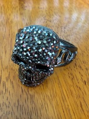 Embellished Skull Gunmetal Crystal Cuff Bracelet